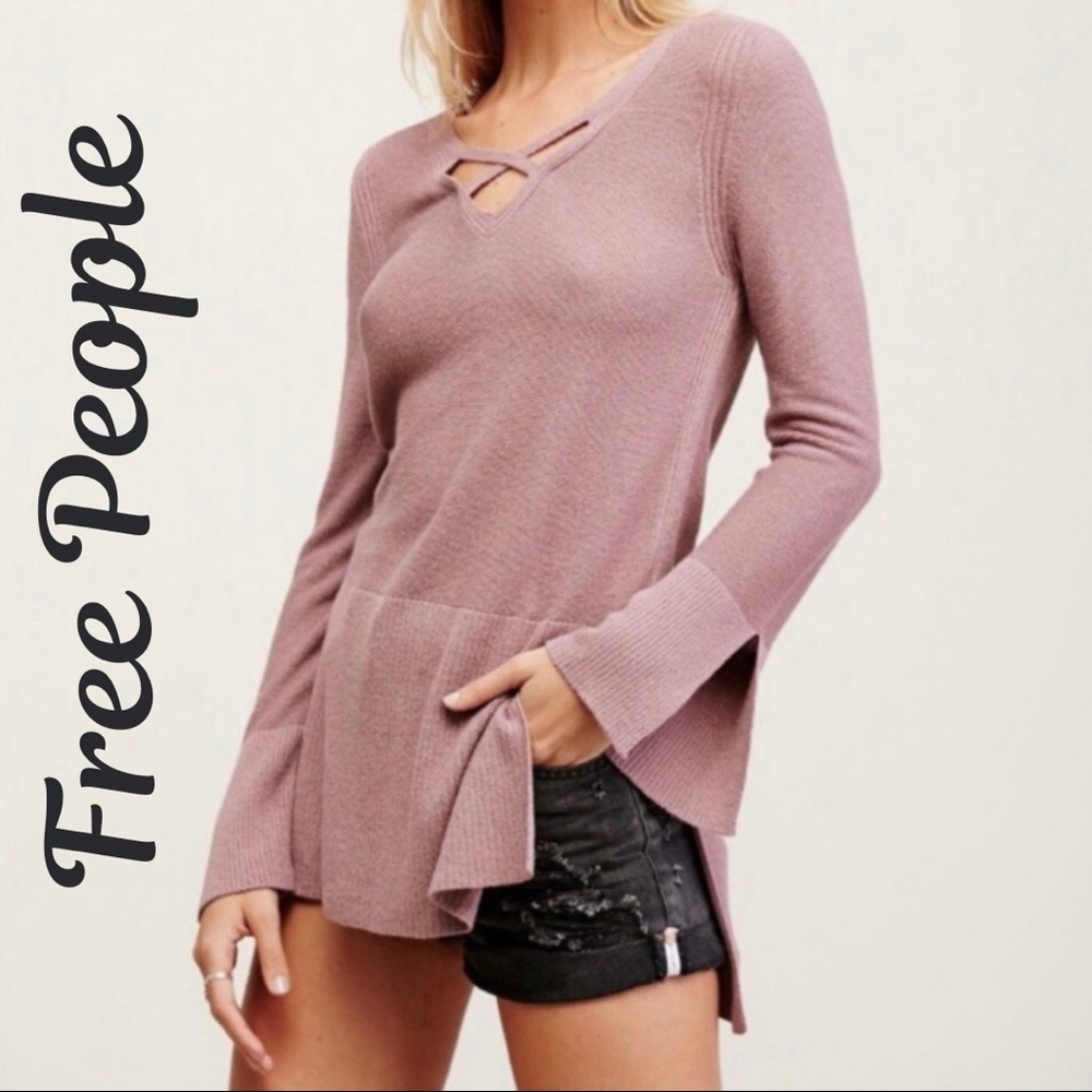 Free People Mauve Knit Peplum Tunic Top